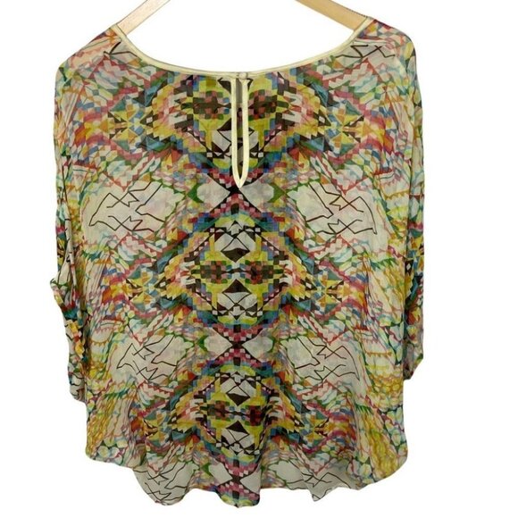 Anthropologie Bohemian Print Blouse Poncho Size XS Conditions Apply Top Hippie - Picture 3 of 10